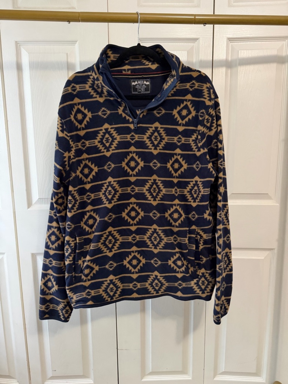 Men’s Navy & Tan Patterned Quarter-Zip Fleece